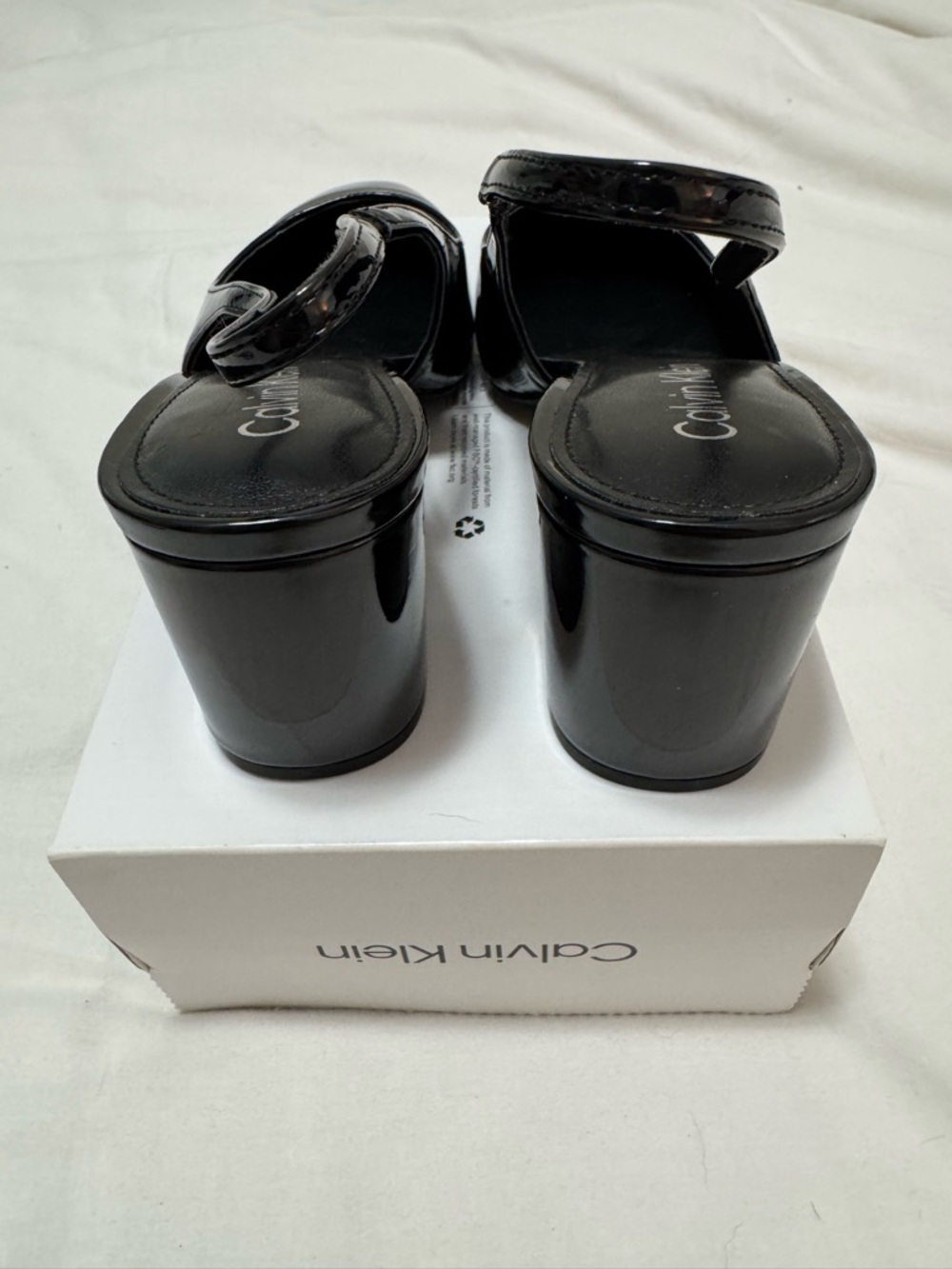 Calvin Klein Black Patent Slingback Block Heel Pumps - Picture 4 of 5